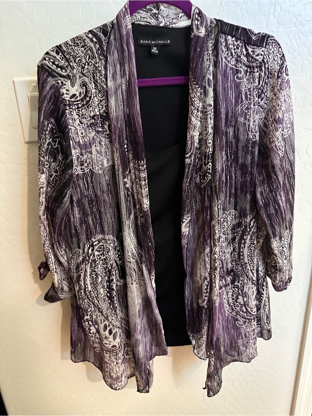 Sara Michelle Purple Paisley Open Front Cardigan